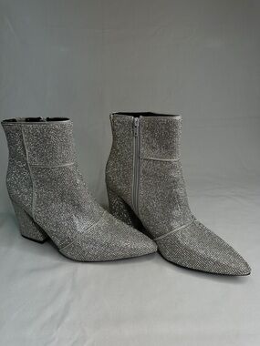 a new day Silver Rhinestone Pointed Ankle Booties with Side Zip